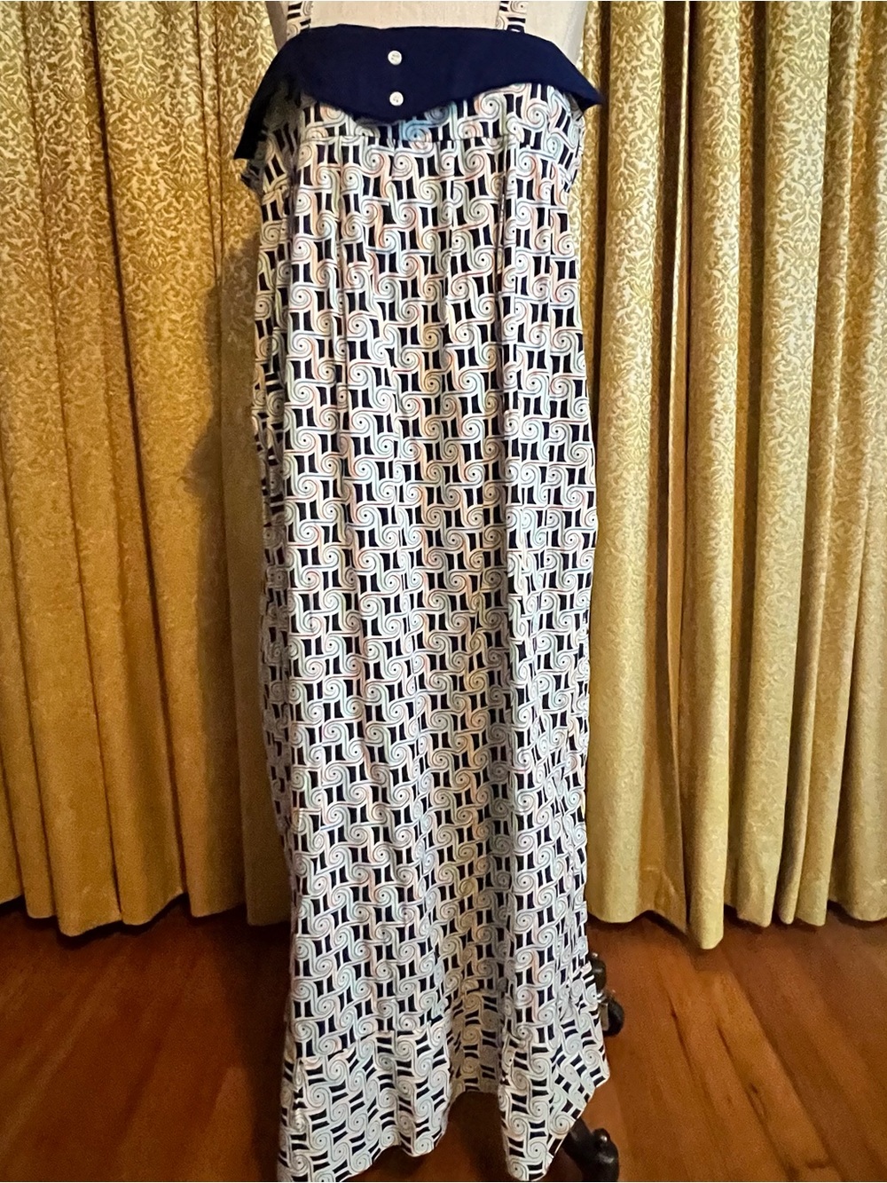 Vintage Navy Blue and White Maxi Dress
